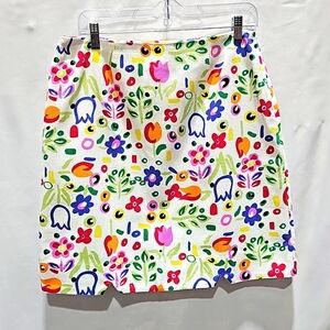 Eagle's eye, Multi-colored, Mini skirt, Floral, White, Lined, 100% Cotton, Sz 12